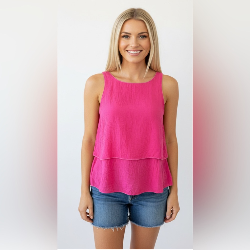 Johnny Was Pink Silk Sleeveless Blouse Two Teired Size Small